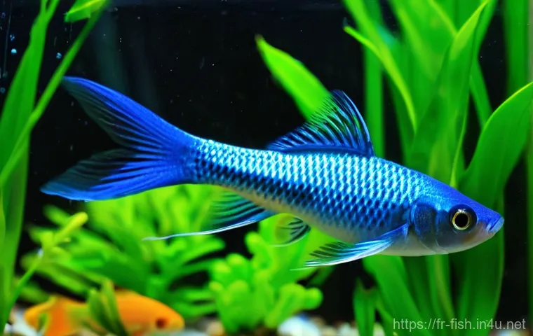물고기 입양 가이드 - **Prompt:** A close-up view of a newly established, actively cycling freshwater aquarium, devoid of ...