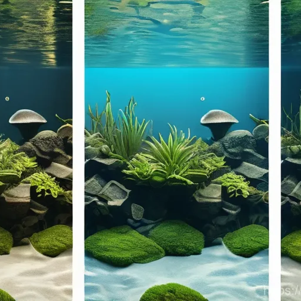 수초 교배로 풍성하게 - Here are three detailed image prompts in English, designed to generate visuals for an aquascaping co...