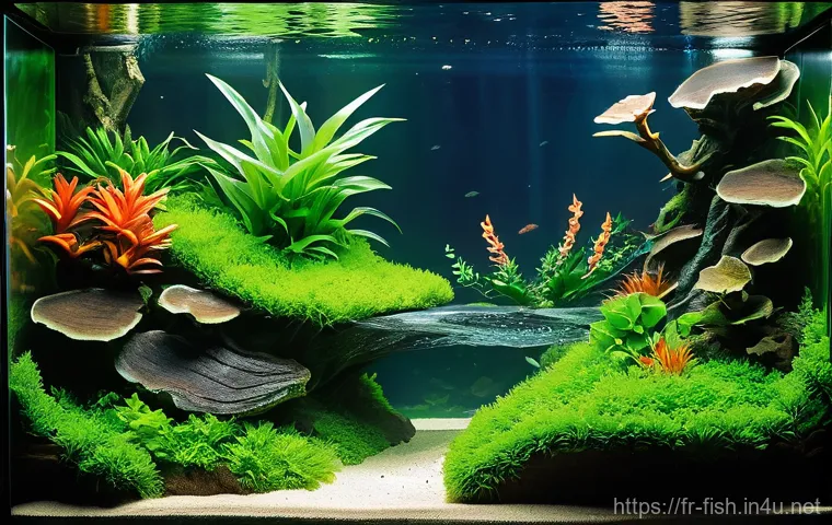 수초 교배로 풍성하게 - Here are three detailed image prompts in English, designed to generate visuals for an aquascaping co...