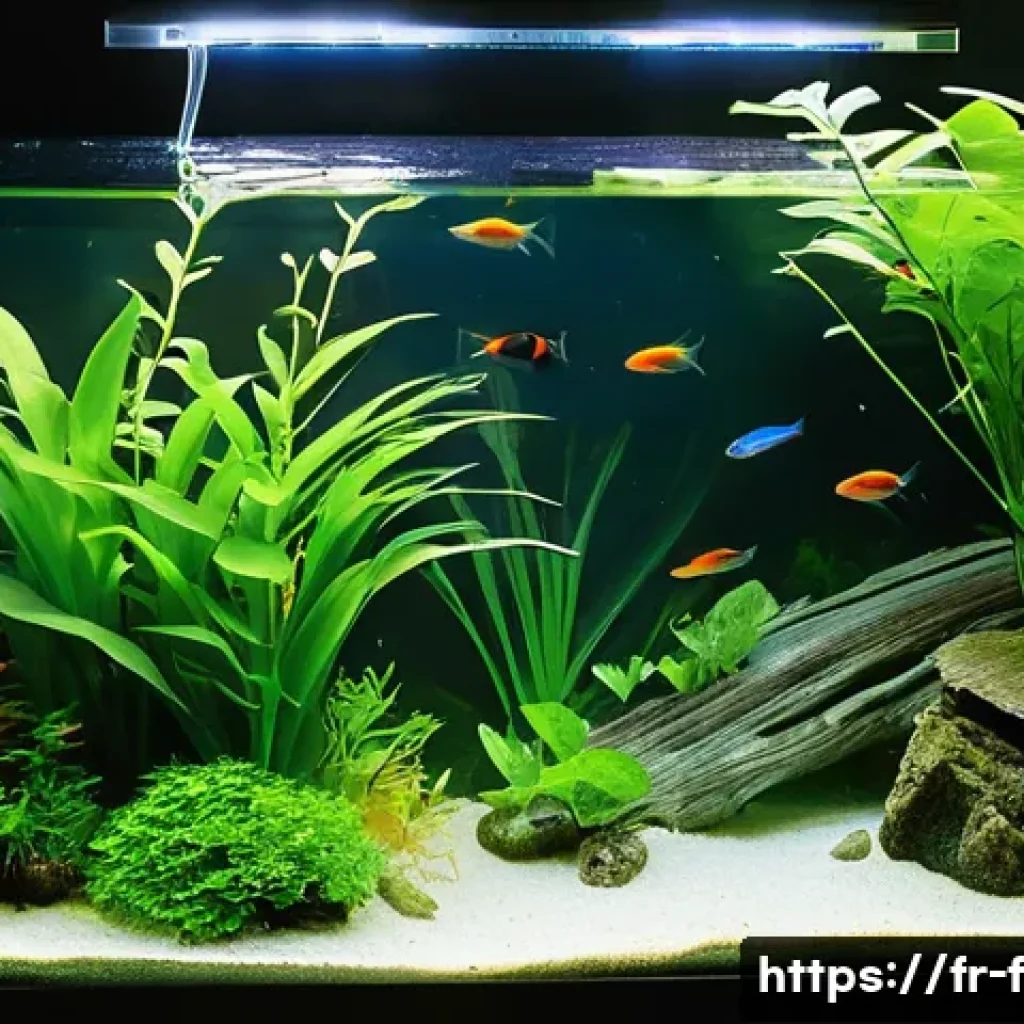 어항 온도계 설치법 - **Prompt:** A meticulously maintained freshwater aquarium, showcasing various temperature monitoring...