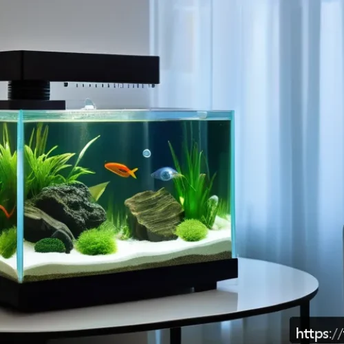 Home 31 어항 공기펌프 종류 - A modern, quiet aquarium air pump setup in a cozy French living room with natural daylight filtering...