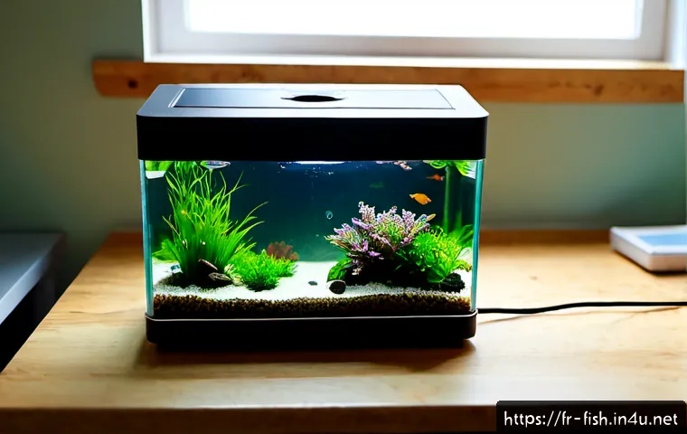 DIY 어항 수질 센서 - Photorealistic close-up of a DIY aquarium water quality sensor project on a clean wooden workbench i...